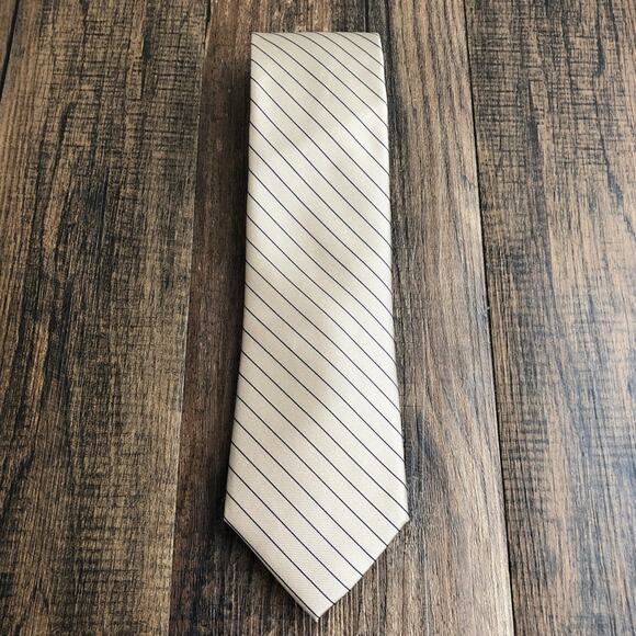 Michael Kors Neck Tie 100% Silk Pinstripe Business Professional Brown Blue - Picture 2 of 12
